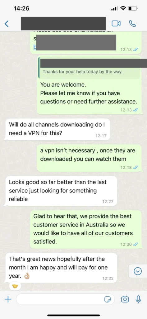 Capture écran échange WhatsApp assistance technique 3